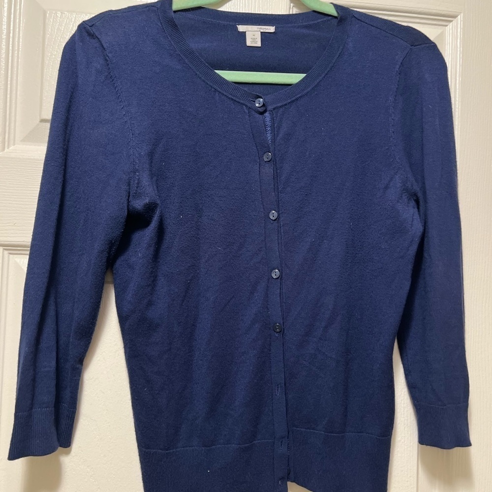 Halogen Navy Button Down Sweater - Picture 3 of 7